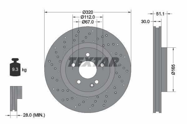 Disco de Freno Delantero Textar para Mercedes-Benz Clase A, B, CLA y GLA - Ventilado y Perforado 320mm