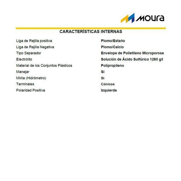BATERIA 12V 180AH 1200CCA - BORNE LATERAL - BORNE + IZQUIERDO (MOURA)