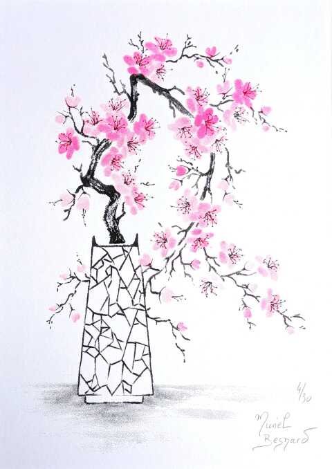 Muriel BESNARD - Cerisier aux fleurs rose intense - Vase Sakura