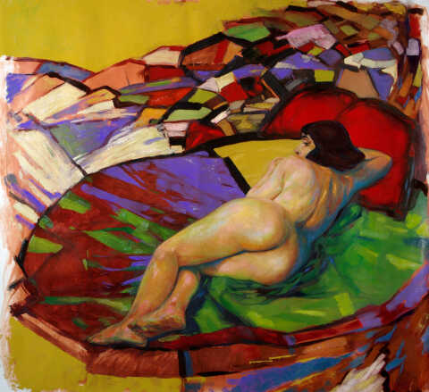 Olivier Payeur - portrait de femme nue sur fond coloré