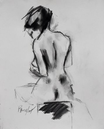 Christiane Rancelot - Etude de nu , dessin au fusain 