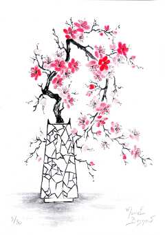 Vase Sakura - Cerisier aux fleurs rouge-rose