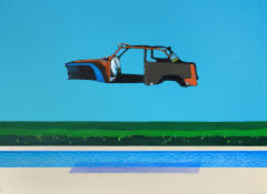 Pool with flying car.