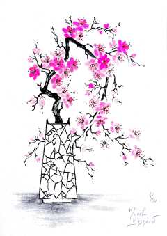 Cerisier aux fleurs rose intense - Vase Sakura