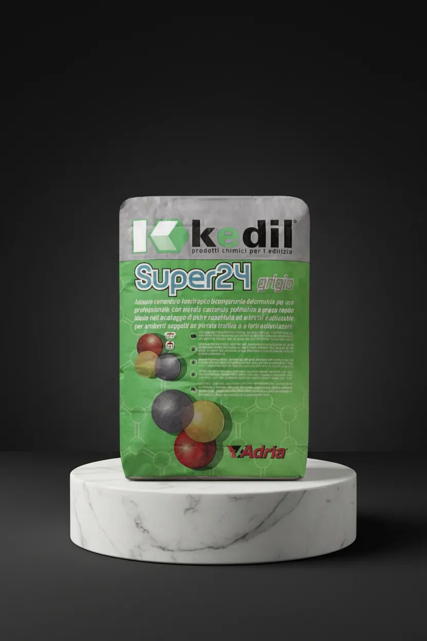 Sacchetto di colla cementizia Kedil Super 24 grigio su un piedistallo.
