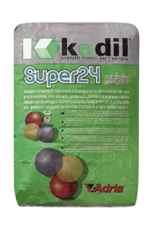 Kkedil Super24 grigio: adesivo cementizio bicomponente ad alta resistenza per pietre ricostituite e ambienti ad elevato traffico.