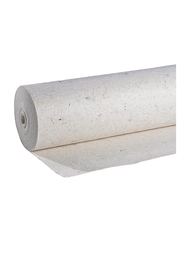 Rotolo di carta con scarti colorati su piedistallo in marmo.