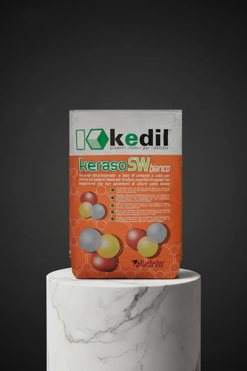 Un sacco di stucco Kedil Keraso SWbianco seduto su una base di marmo.