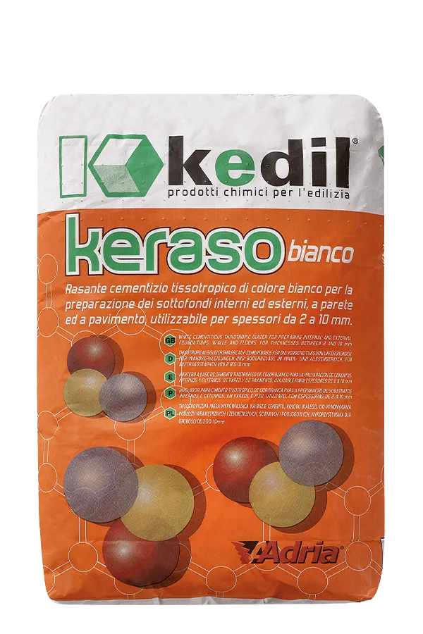 Keraso Bianco von Kedil/Adria: tixotroper zementgebundener Spachtel zur Vorbereitung von Untergründen, Wänden und Böden.