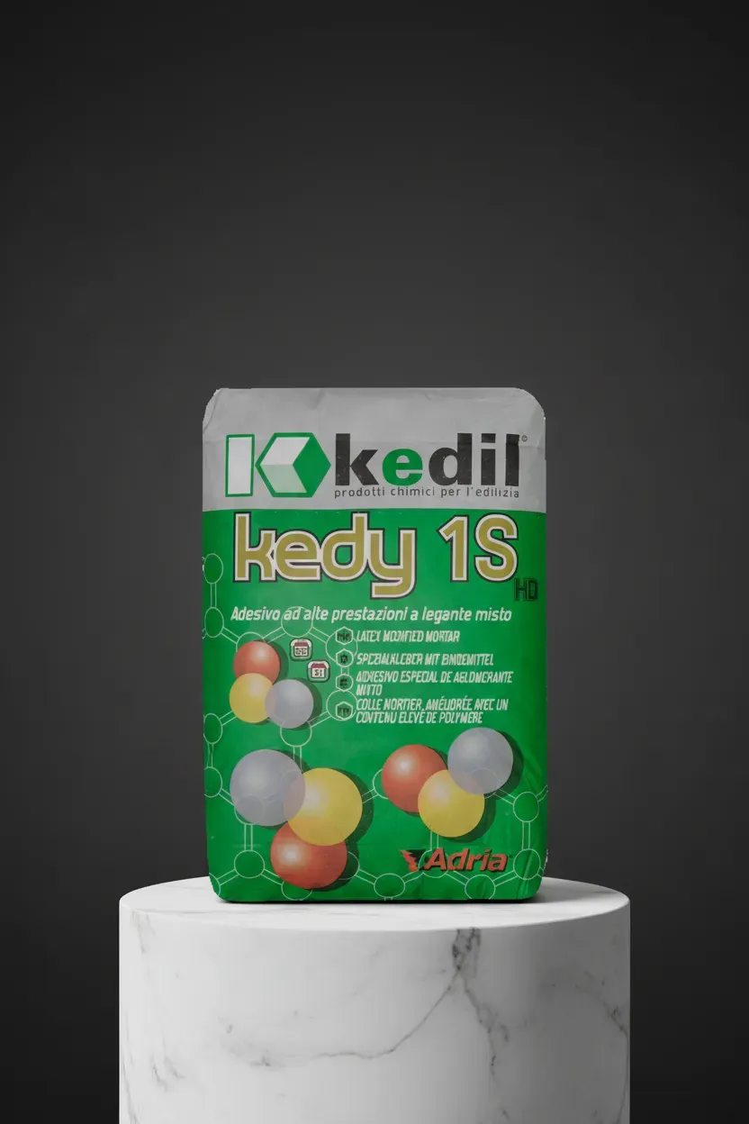 A bag of Kedy 1S HD, a high-performance mixed binder adhesive, on a pedestal.