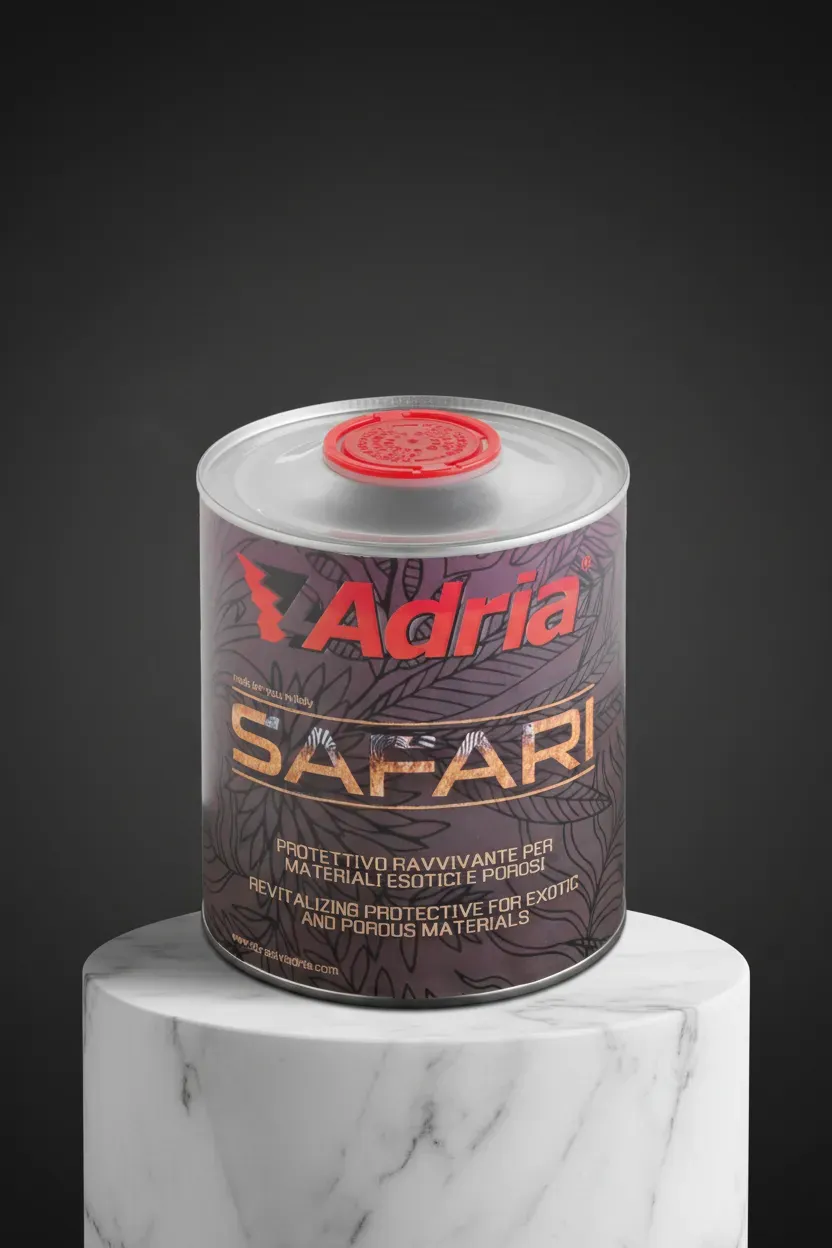 Jar of protective coating for exotic and porous materials, Adria brand.