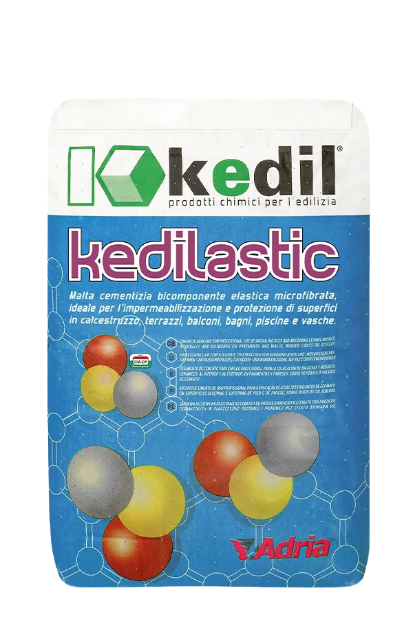 Kedilastic pack, Kedil's two-component elastic micro-fiber reinforced cementitious mortar, for waterproofing surfaces.