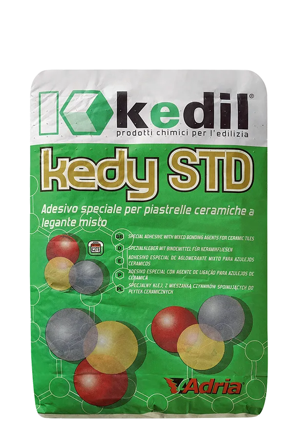 Kkedil Kedy STD: Special adhesive with mixed bonding agents for ceramic tiles, as shown on its product bag.