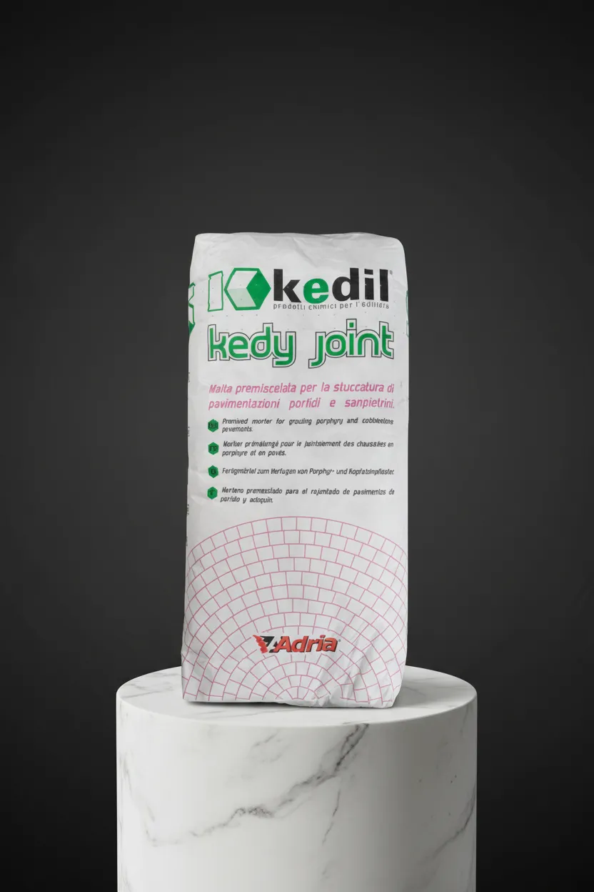 A white bag of premixed material for Kedil Kedy Joint pavements on a pedestal.