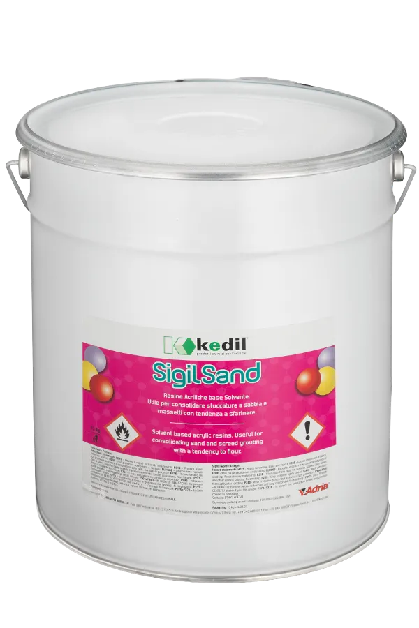 Kkedil Sigil Sand (15 kg): solvent-based acrylic resin for consolidating sand and screeds prone to crumbling.
