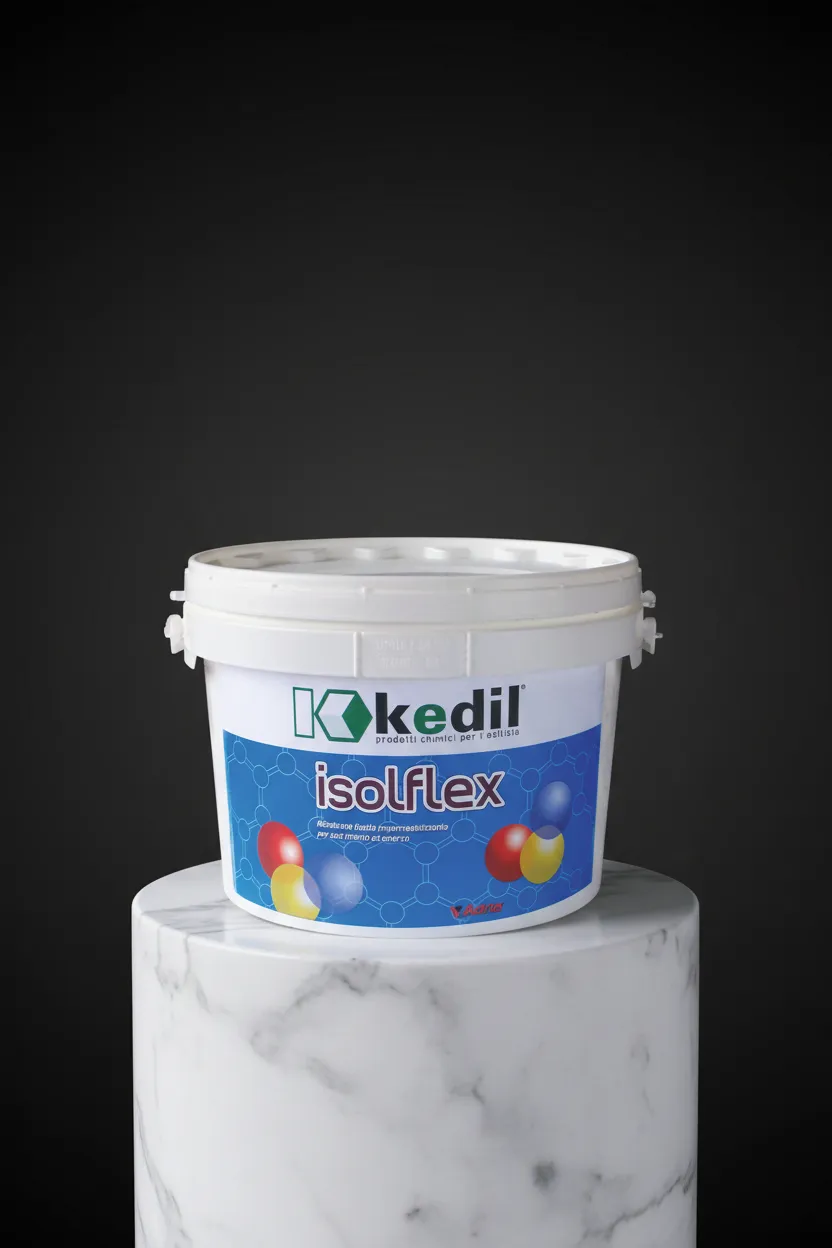 Ein Glas Kedil isolflex steht auf einem Marmorsockel.