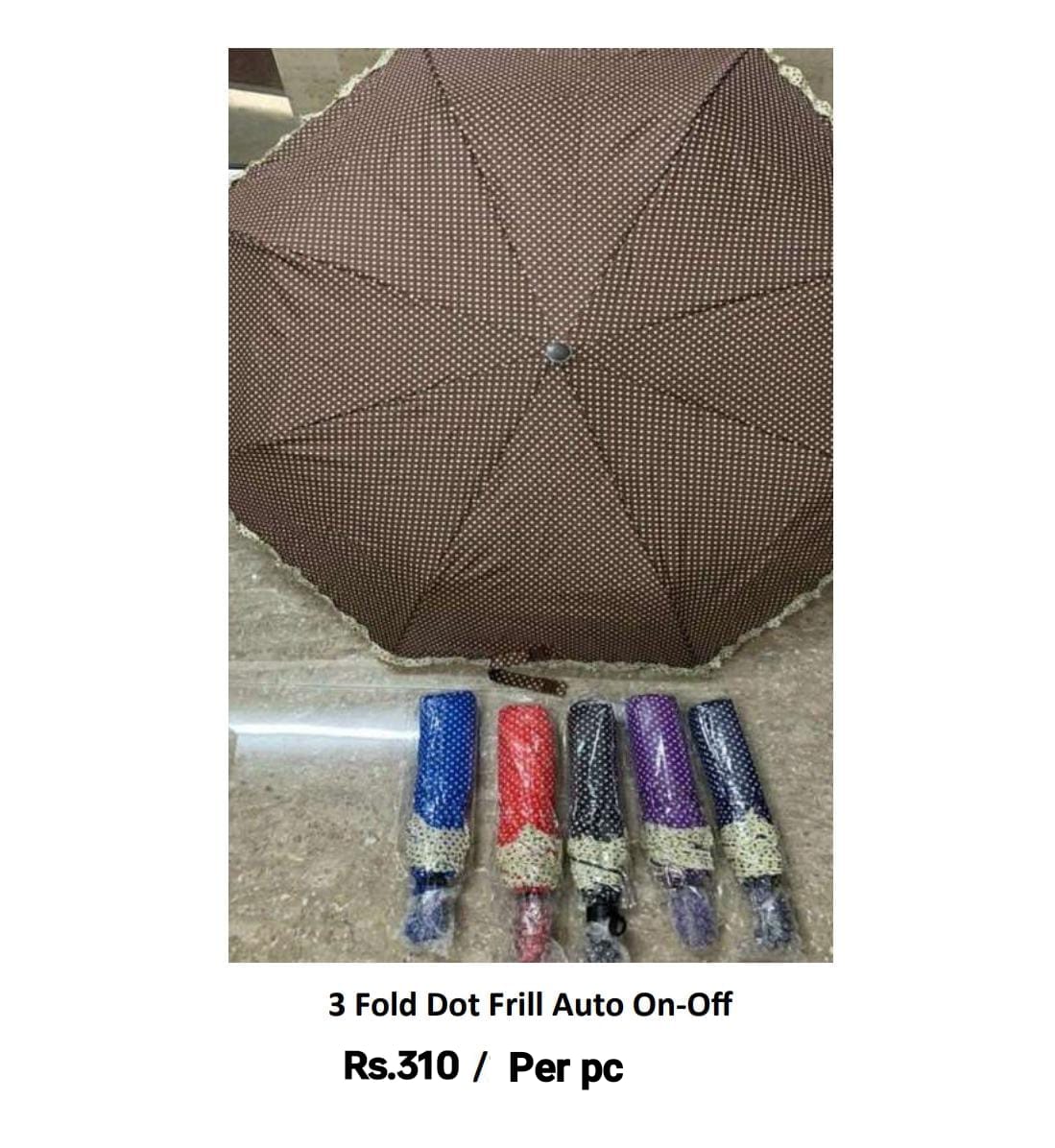 3 Fold Dot Frill Auto on of Umbrella