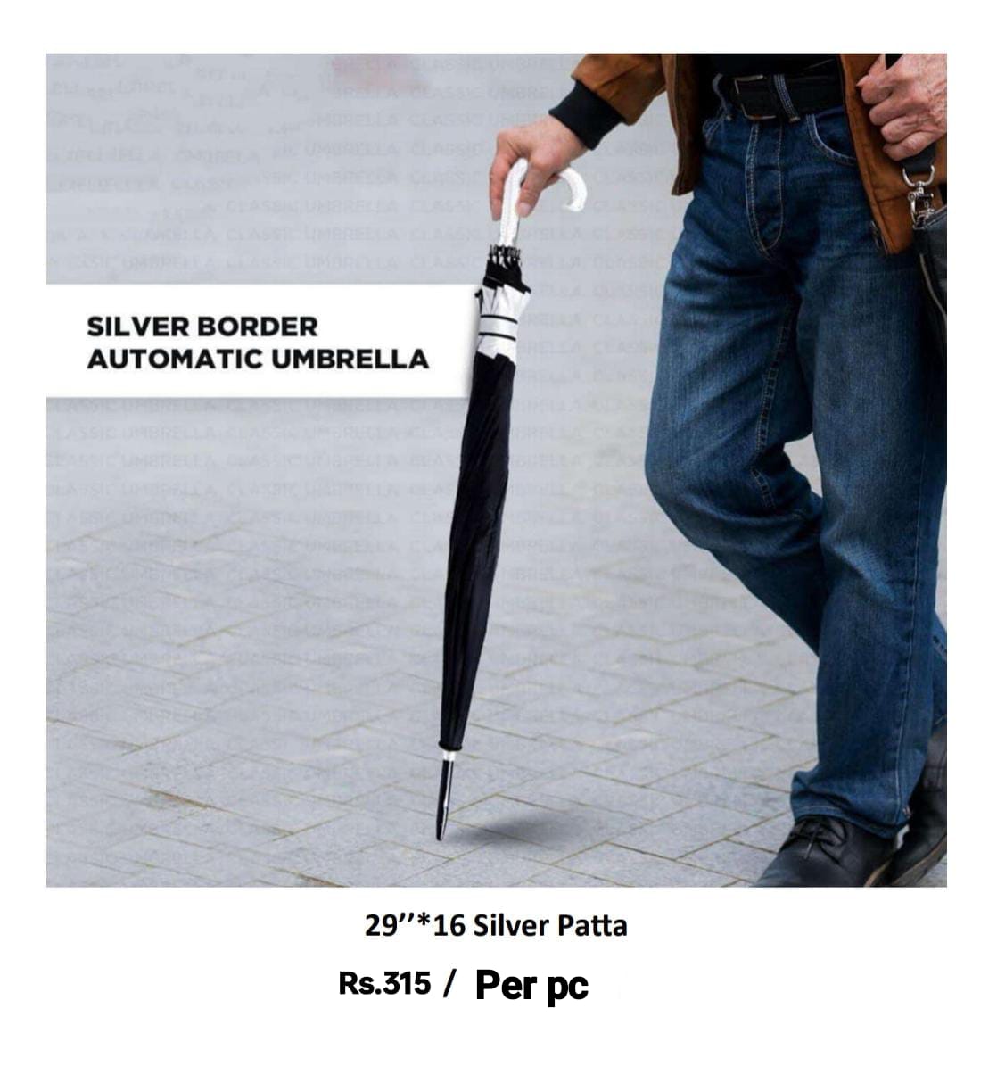 Silver Border Automatic Unbrella