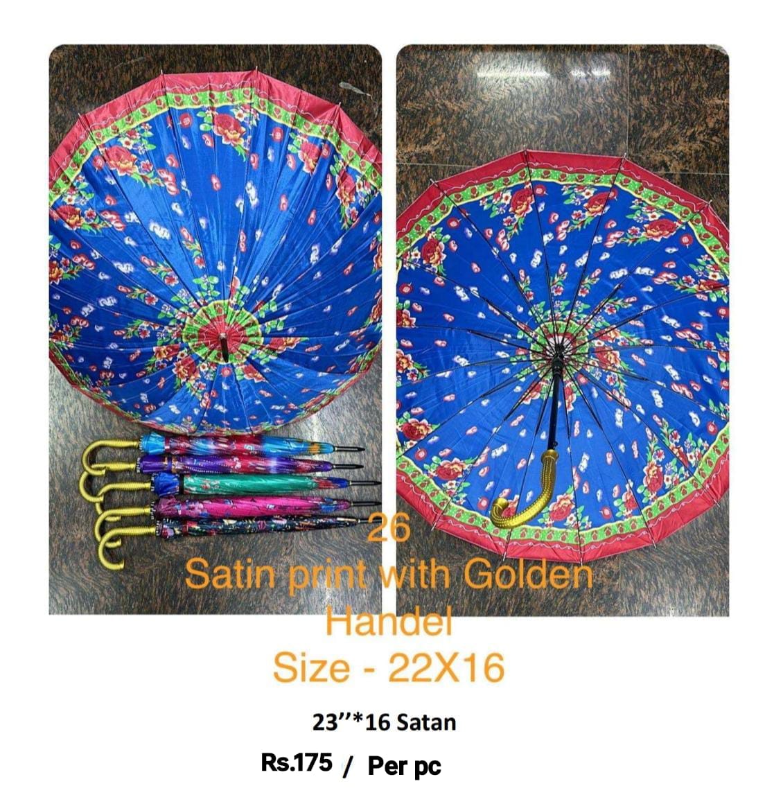 Satin Print With Golden Handel Umbrella