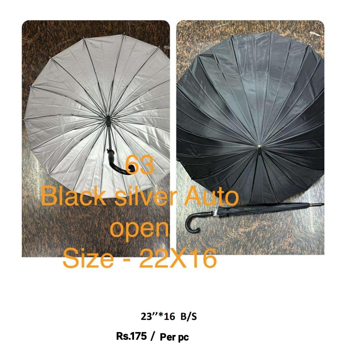 Black Silver Auto Open Umbrella