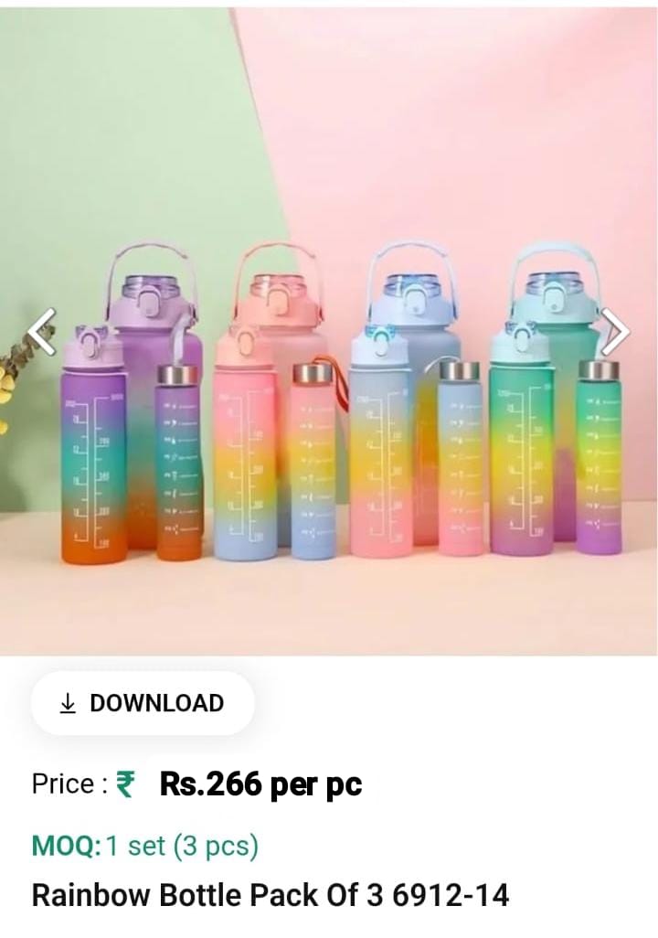 Rainbow Water Bottle Pack of 3