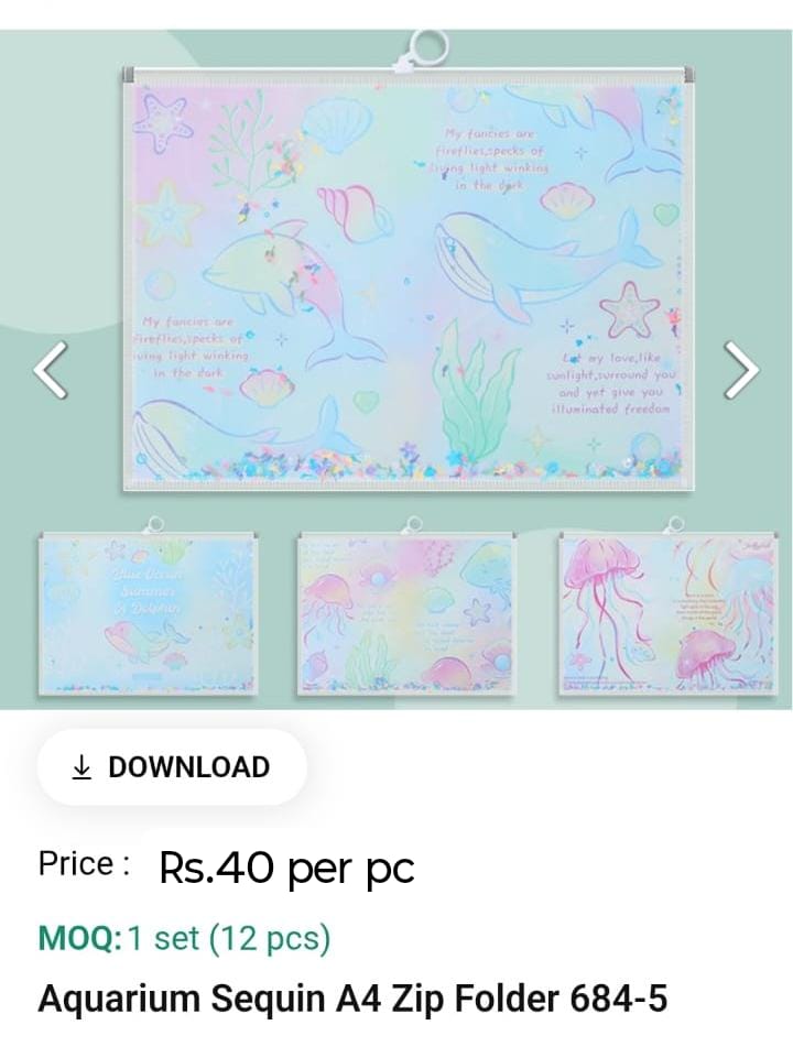 Aquarium Sequin A4 Zip Filder