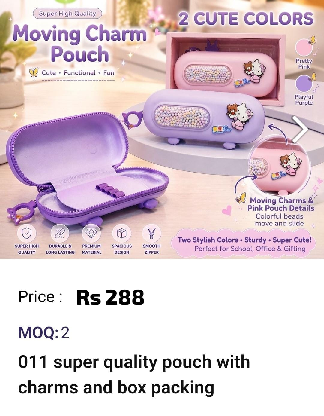Kids Super Quality Pouch With Charms And Box Packing