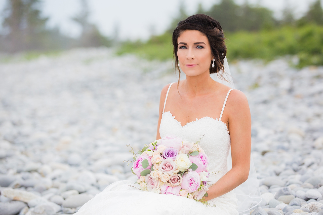Whitepoint Beach Resort Wedding Photography bride on beach Nova Scotia