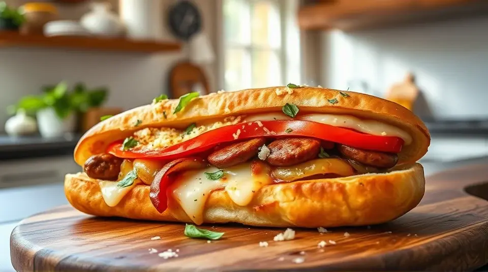 Sausage Pepper and Onion Pizza Hoagies