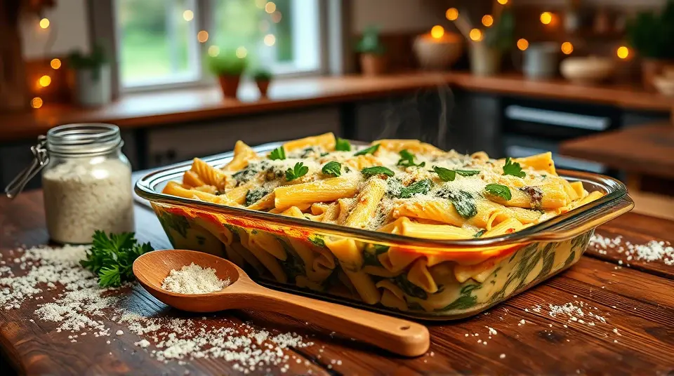 Spinach Alfredo Baked Ziti