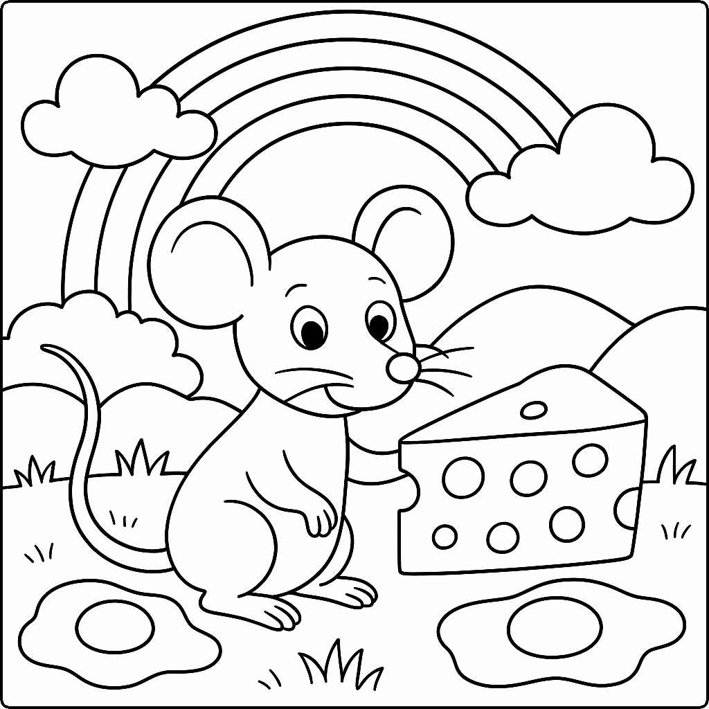 cheese, fried eggs, mouse, rainbow