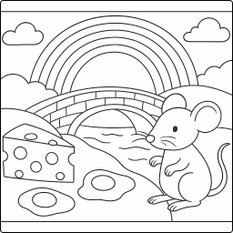 bridge, cheese, fried eggs, mouse, rainbow