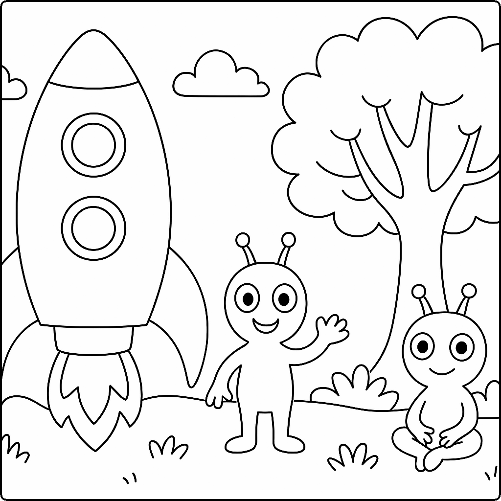 aliens, rocket, tree