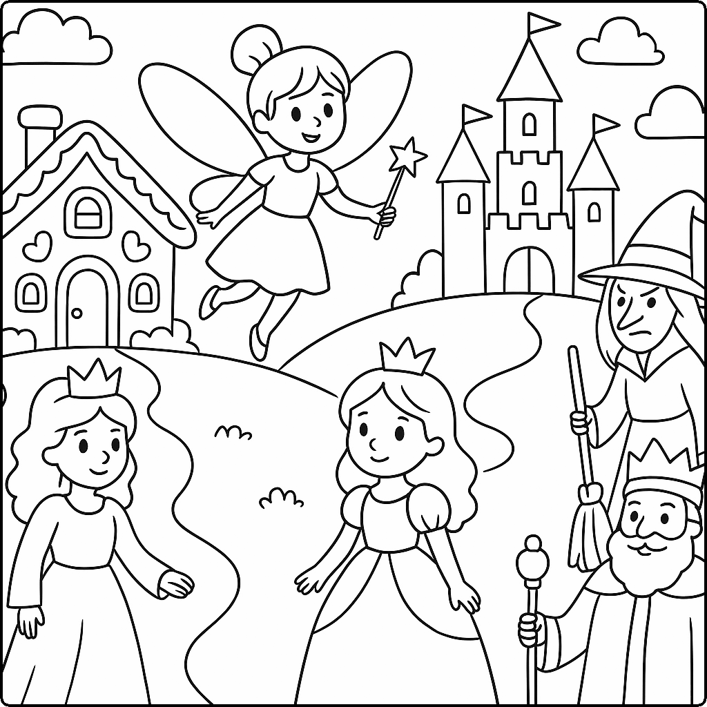 castle, fairy, gingerbread house, king, princess, queen, witch