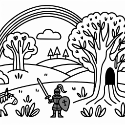 knight, rainbow, tree