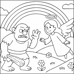 angel, ogre, rainbow