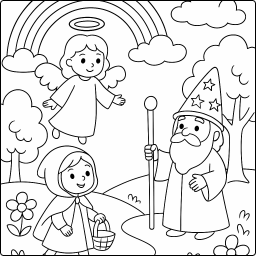 angel, little red riding hood, rainbow, wizard