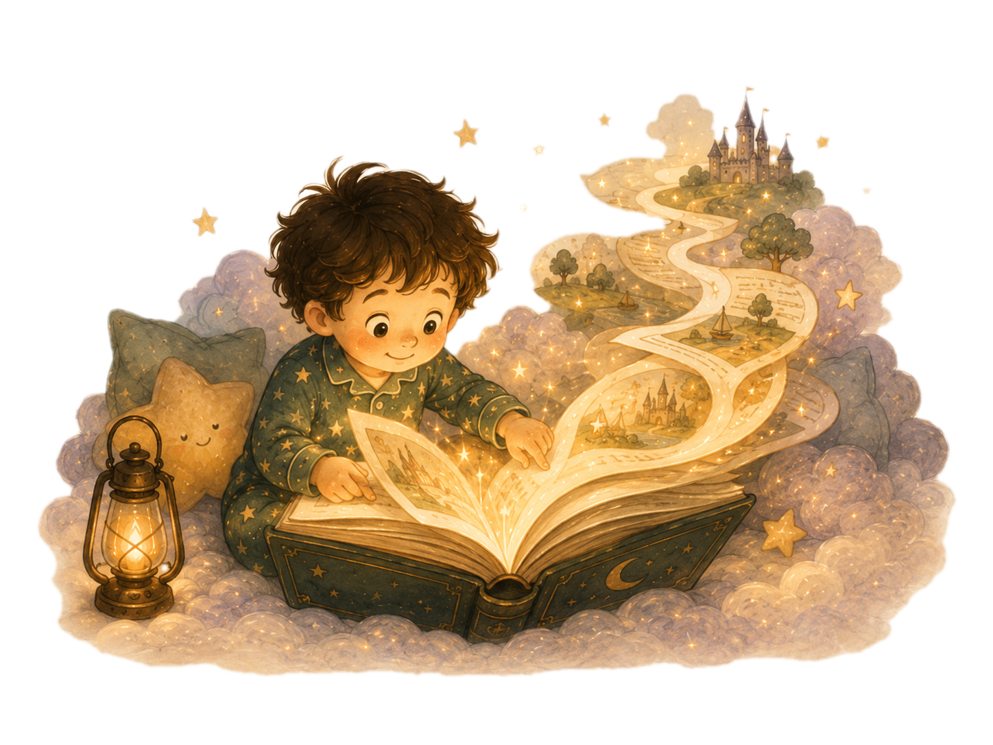 Child reading a magical storybook