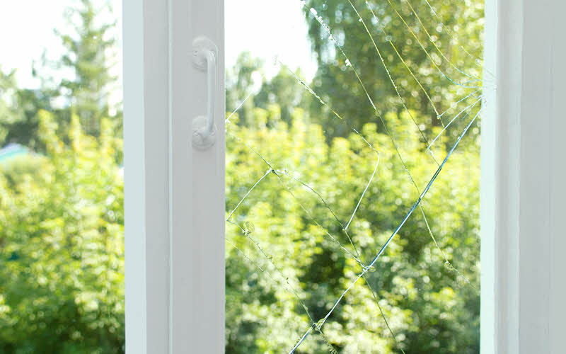 Ikkunan ulkolasi on rikkoutunut, kun osakas on avannut ikkunan pestäkseen sen.