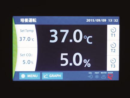 ・手袋をしたまま操作可能　・温度/CO2濃度/設定/表示　・温度/CO2濃度のトレンドグラフ表示　・カレンダー機能（日付、時刻）　・積算機能　・タイマーアラーム機能（運転は継続）　・各種ステータス及び履歴管理　・USBメモリーによるデータ出力