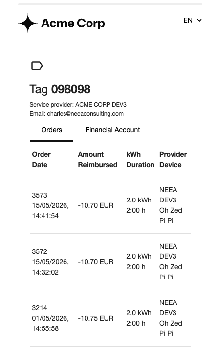 RFID Tag page at Killswitch EV Charger management
