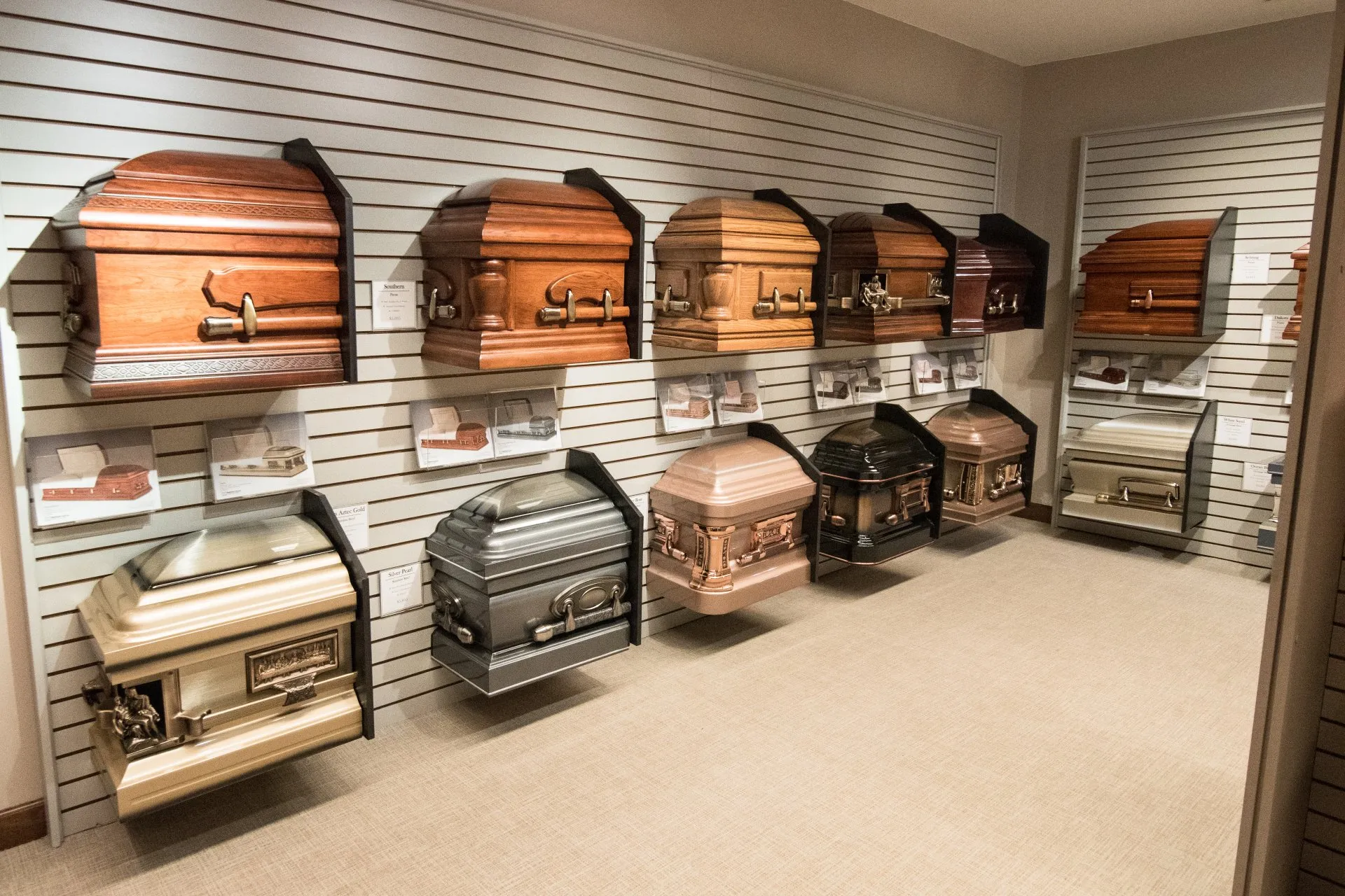 Casket display — full selection