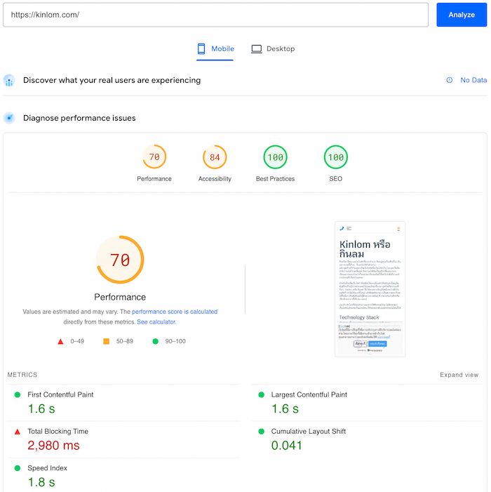 PageSpeed Insights - Home Mobile