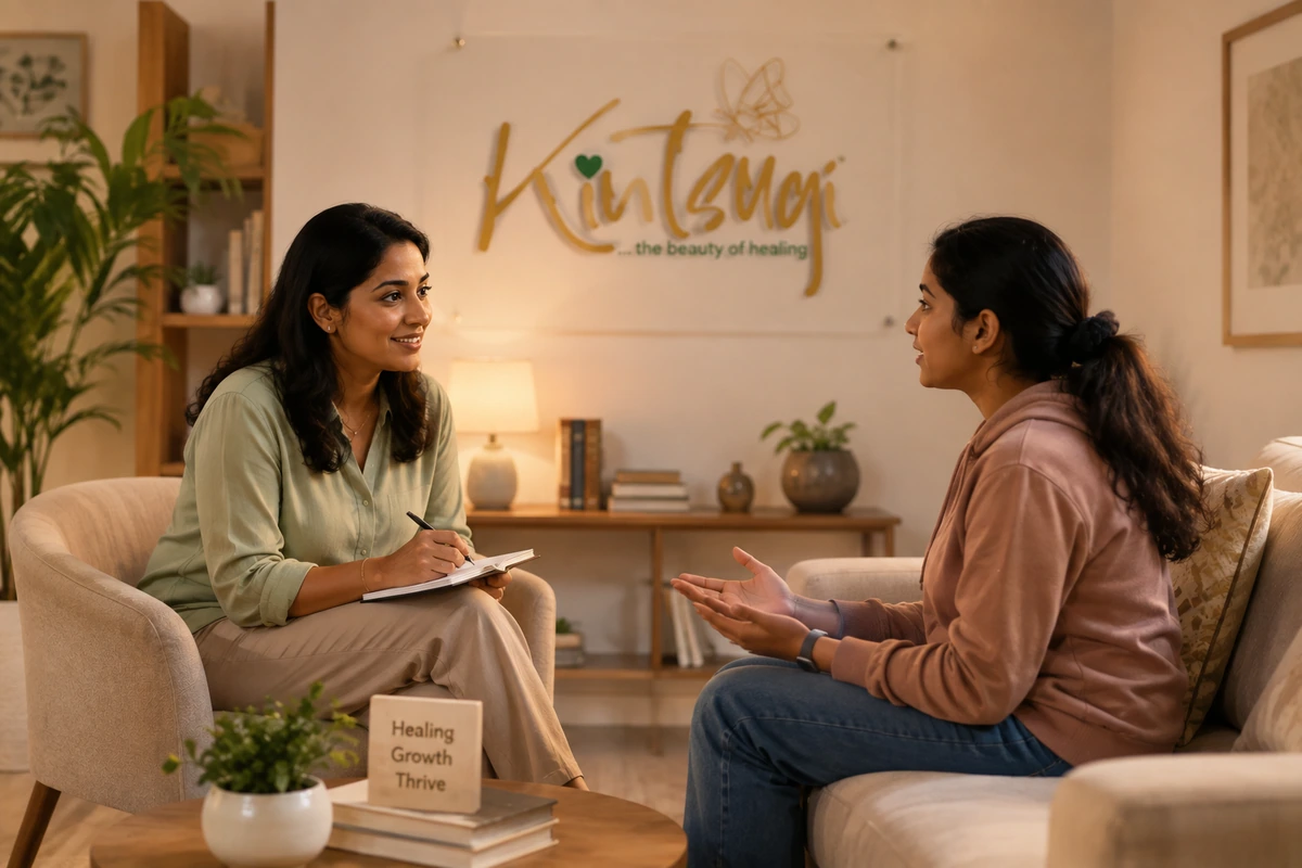 Therapist in warm conversation with client