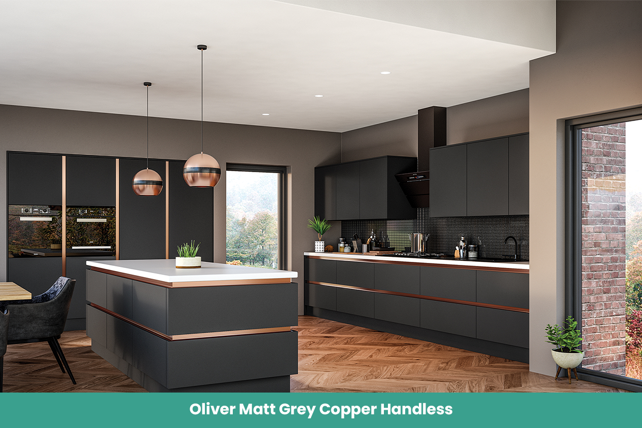 Oliver Matt Grey Copper Handless Kitchen