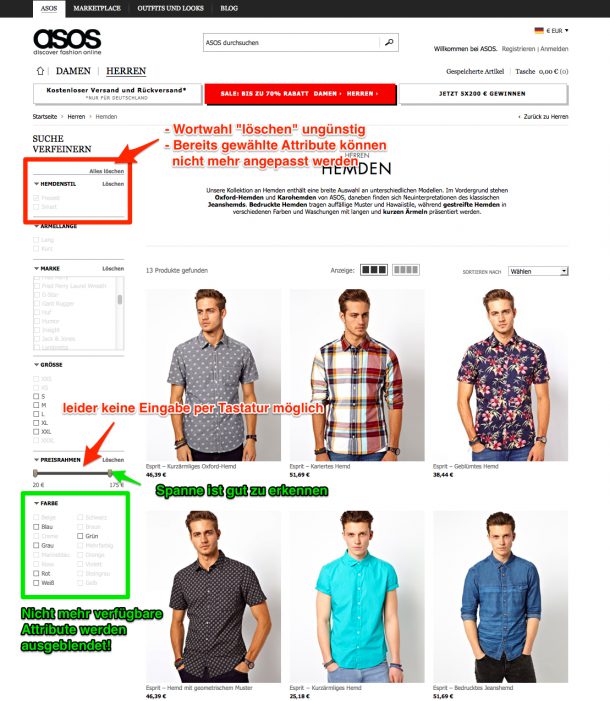 Produktfilter bei ASOS.com