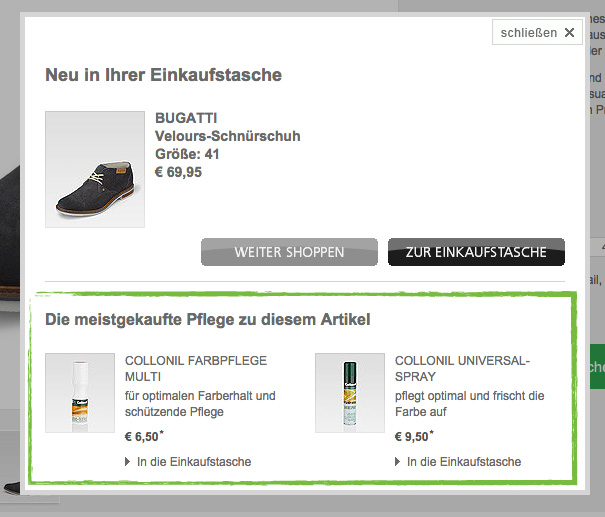 Sinnvoll: wie im Geschäft wird die Schuhpflege angeboten. Ähnliche Schuhe wären hier kontraproduktiv.
