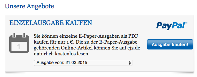 Einzelne Ausgaben können mit wenigen Klicks über Paypal gezahlt werden.