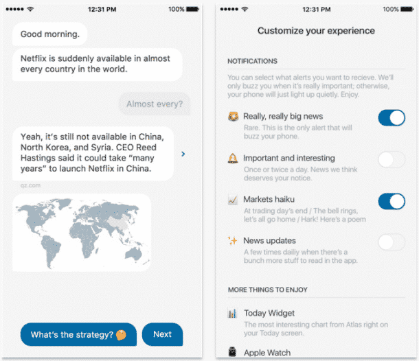 Quartz Nachrichten App mit Bot