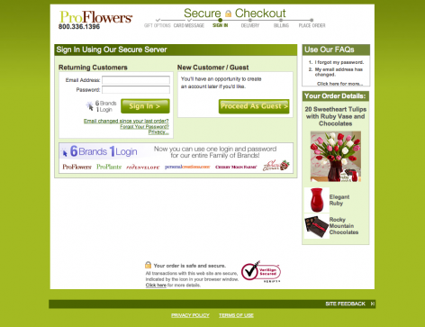 Einfache Pflichtanmeldung im Checkout - Proflowers